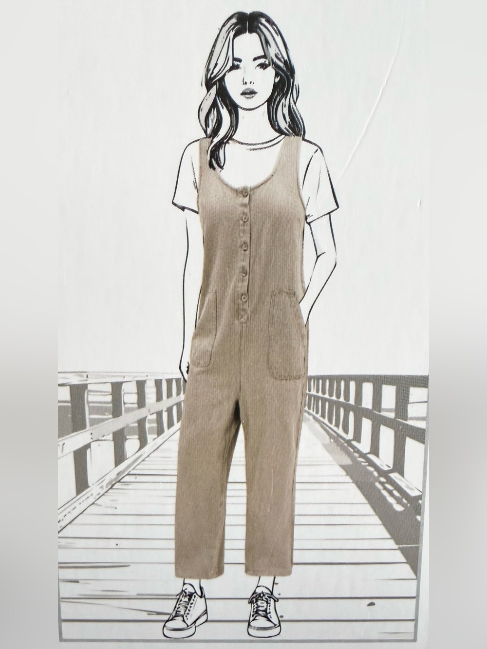 NWT Rewash Beige Button-Front Denim Wide Leg Crop Jumpsuit
